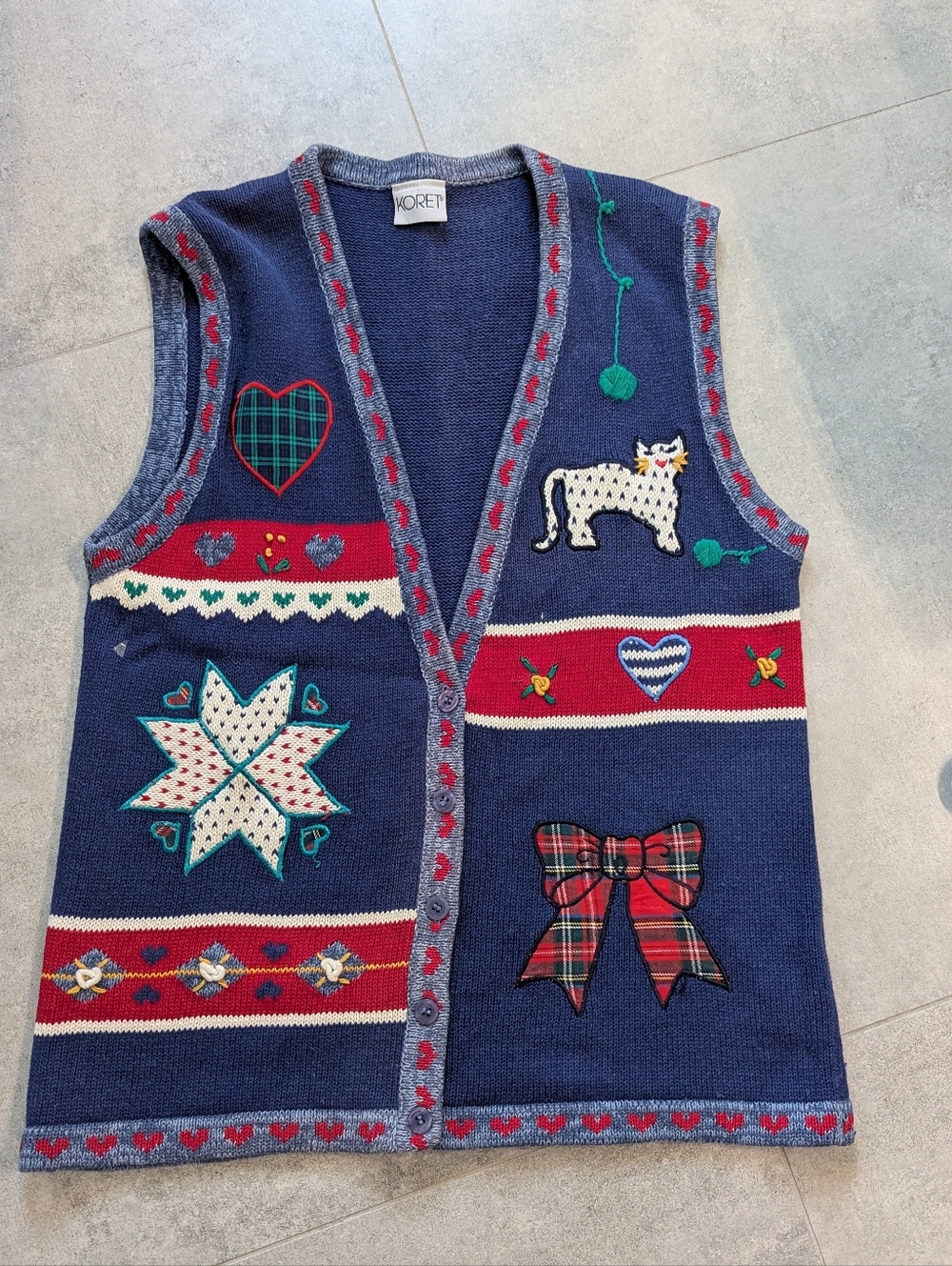 Vintage Koret Christmas Sweater Vest Small Ramie Cotton Holiday Novelty Knit - Picture 4 of 9